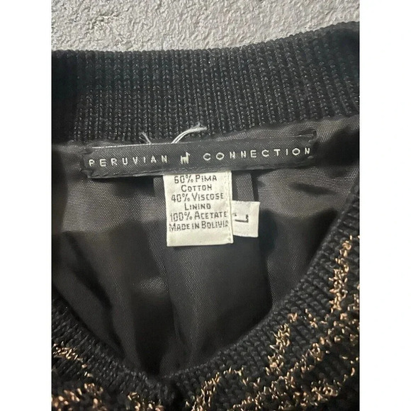 Peruvian Connection Black Copper Button Front Pima Cotton Blend Cardigan Size L - Picture 2 of 8